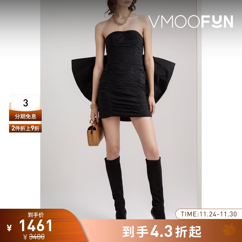 【折扣】Rotate 女蝴蝶结连衣裙宴会小黑裙