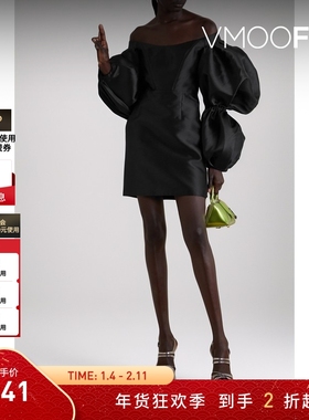 【折扣】Solace London 女一字肩缎面连衣裙晚礼服