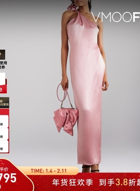 【折扣】Magda Butrym 春夏女粉色单肩贴花丝缎礼服连衣裙