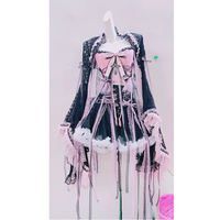 GR Original Gothy-style strapless long-sleeved lace tassel short skirt performance dress, female Halloween Gothic black, white and pink thumbnail 4