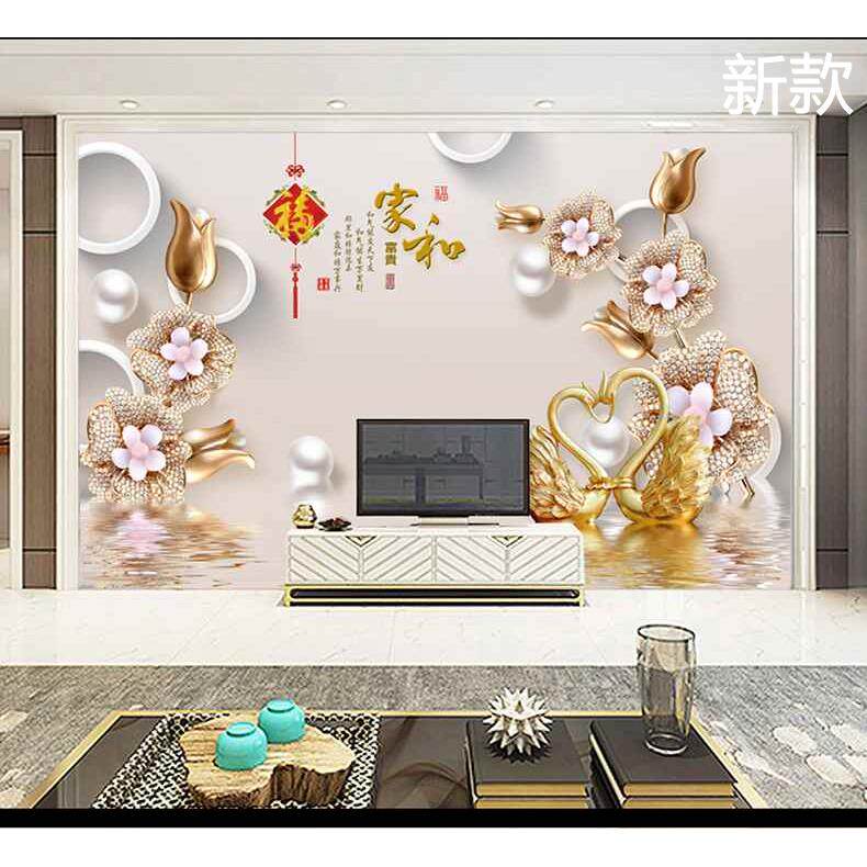 新中式风景墙纸18d电视背景墙国画山水墙布客厅影视装饰壁画新款