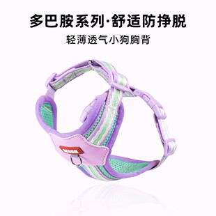 新款多巴胺小狗牵引绳轻便透气狗狗胸背撞色宠物胸背带工字外出夏