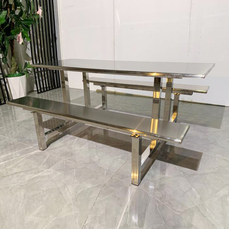 不锈钢餐桌学校学生食堂餐厅餐桌椅组合员工职工4人6人连体快餐桌