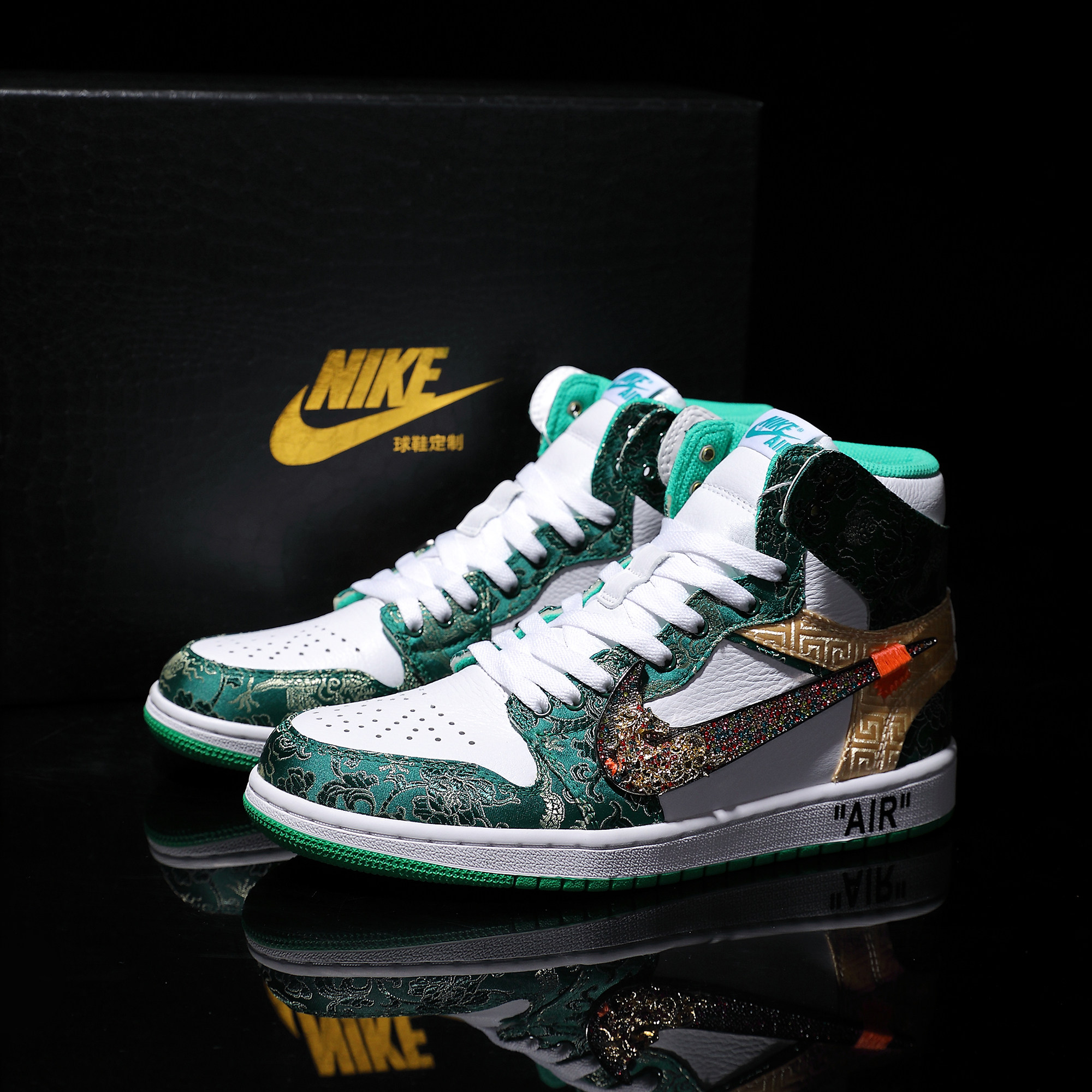 Nike耐克 【定制球鞋】Air Jordan1国风头层牛皮刺绣情侣款潮鞋