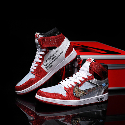 Nike耐克 【定制球鞋】Air Jordan1芝加哥白红高帮满钻情侣款潮鞋
