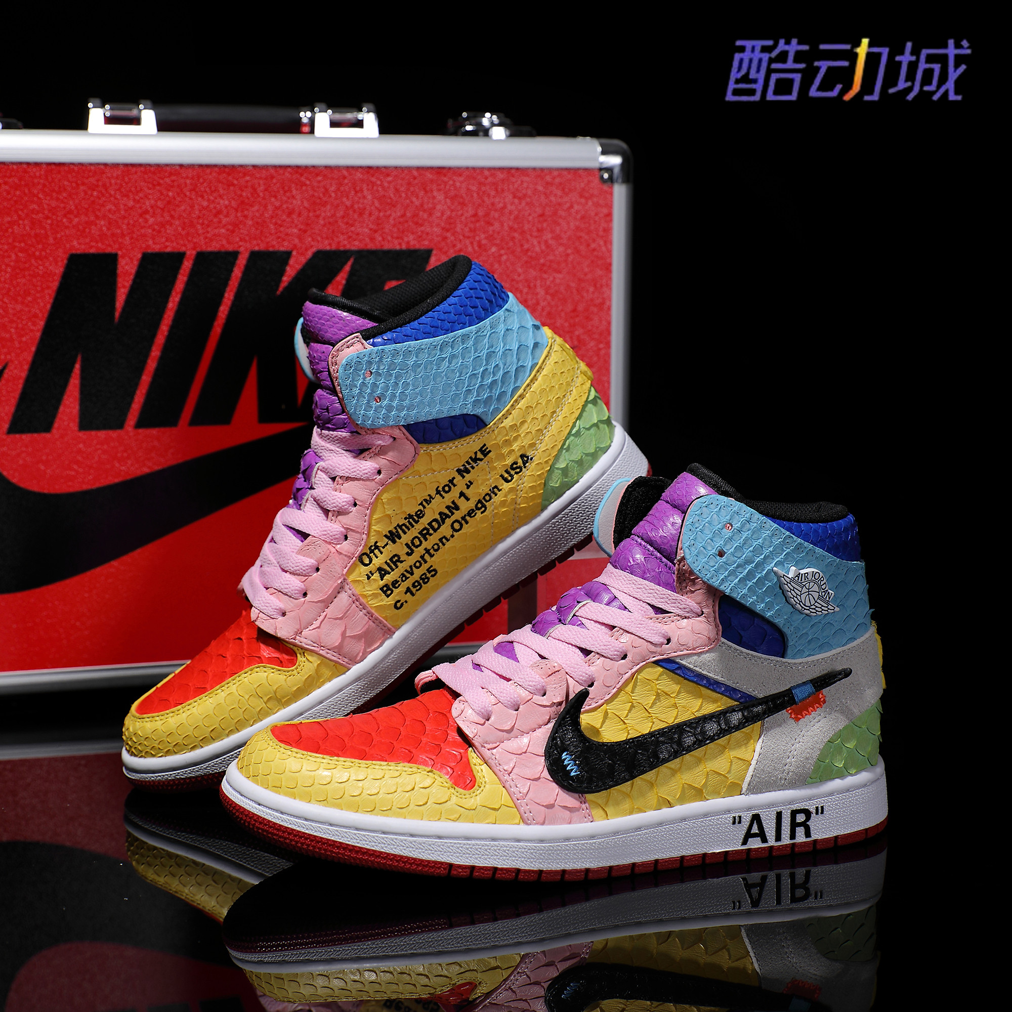 Nike耐克 【定制球鞋】Air Jordan1十色蟒蛇皮真皮刺绣情侣款潮鞋