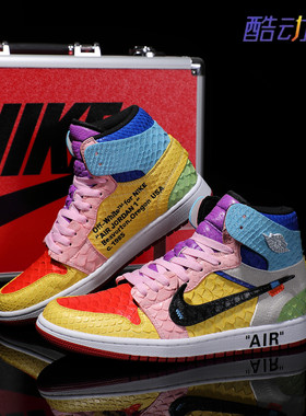 Nike耐克 【定制球鞋】Air Jordan1十色蟒蛇皮真皮刺绣情侣款潮鞋
