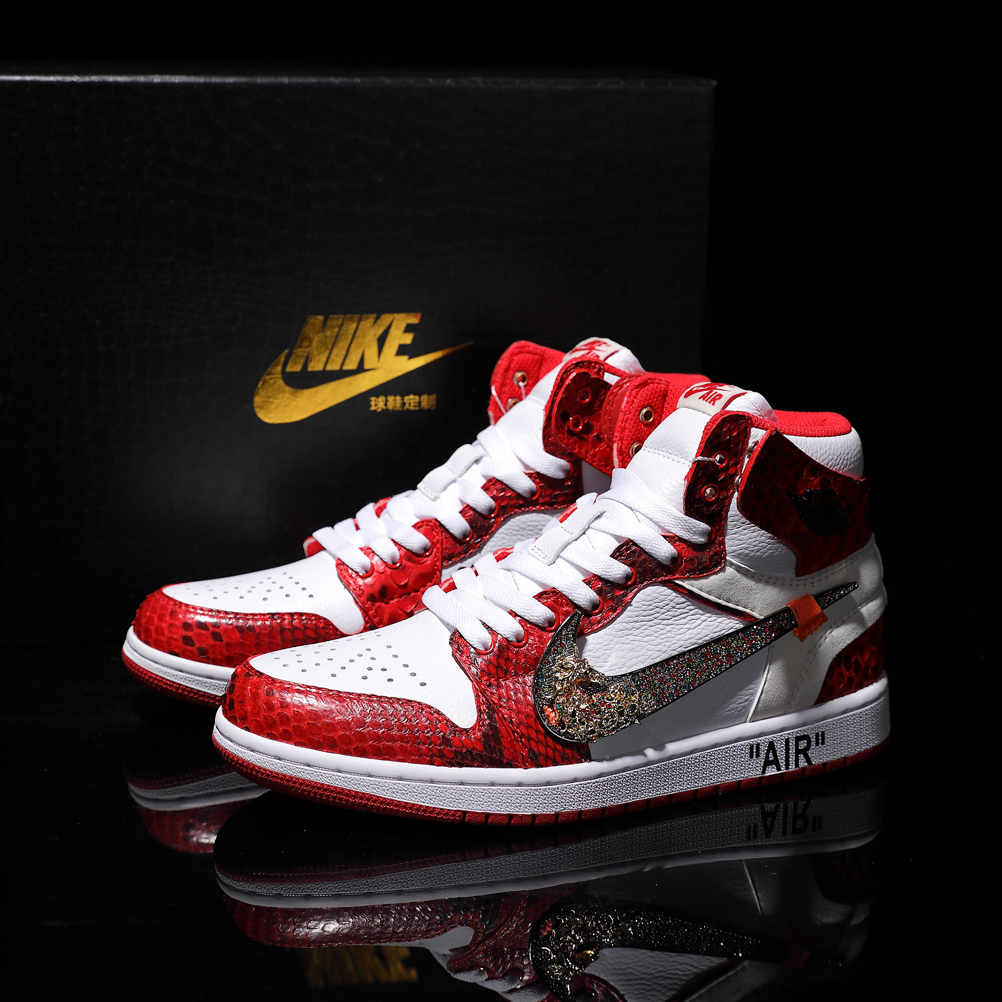 Nike耐克 【定制球鞋】Air Jordan1国风新年款蛇皮+头层牛皮潮鞋