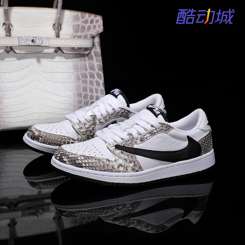 Nike耐克 【定制球鞋】Air Jordan1原色蟒蛇皮真皮刺绣情侣款潮鞋