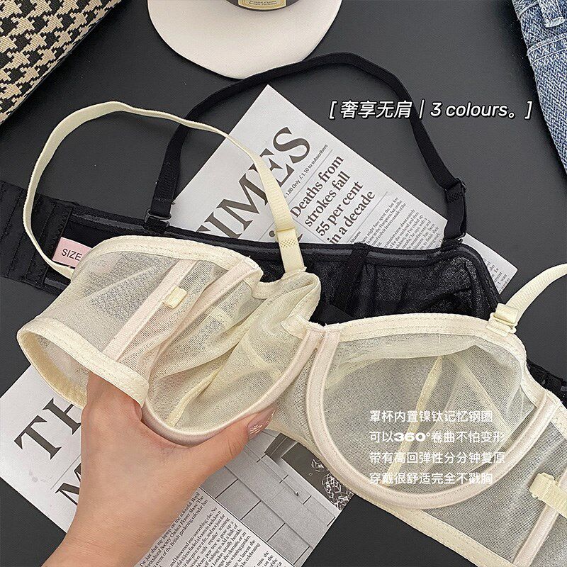 无肩带内衣大胸显小超薄单层胸罩无带胸衣夏加大隐形裹胸吊带文胸