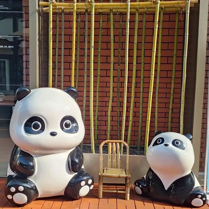 卡通熊猫装饰品户外玻璃纤维雕塑购物中心公园社区商店受欢迎的入