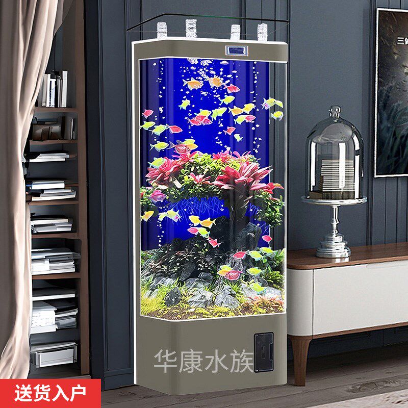 2024新款网红鱼缸客厅电视柜旁落地式方形水族箱背过滤家用金鱼缸