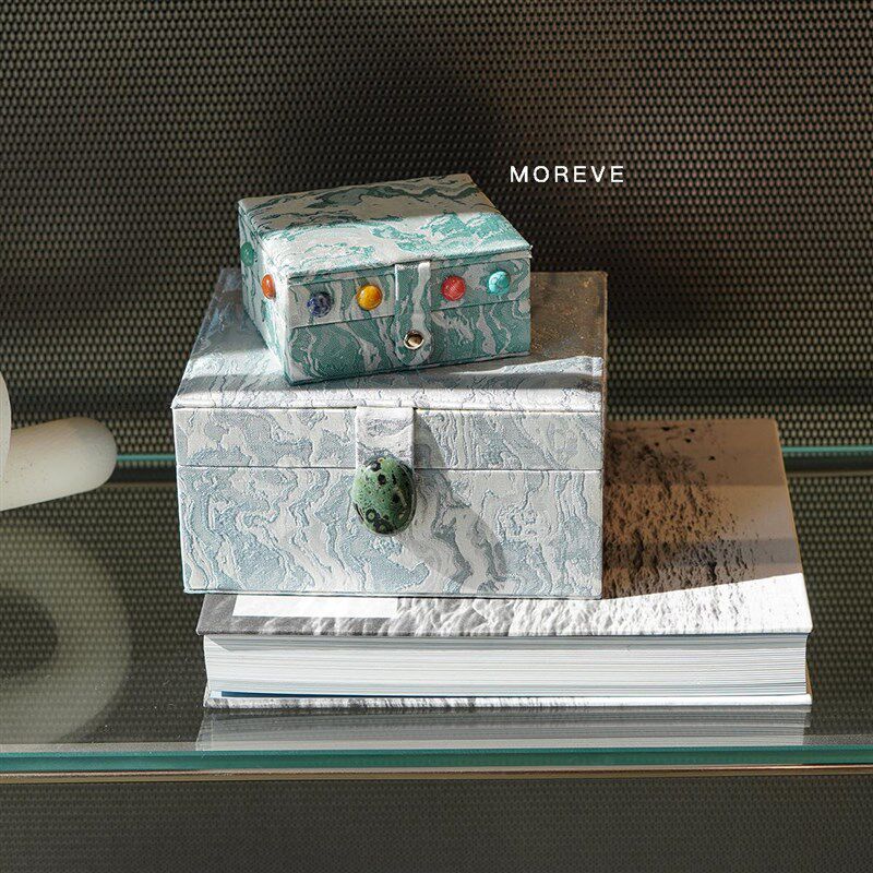 Moreve 景泰流光双层大号天然玉石中式首饰盒家居收纳盒礼物