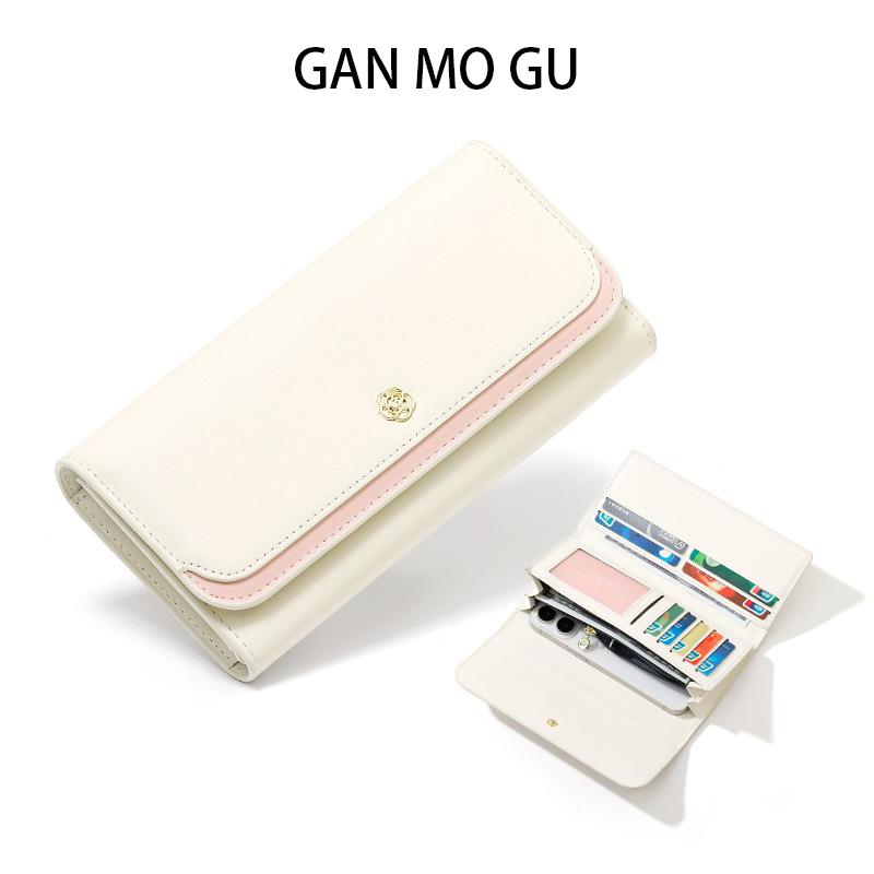 GANMOGU小清新中长款女士钱包三折多卡位拼接手拿皮革折叠零钱包
