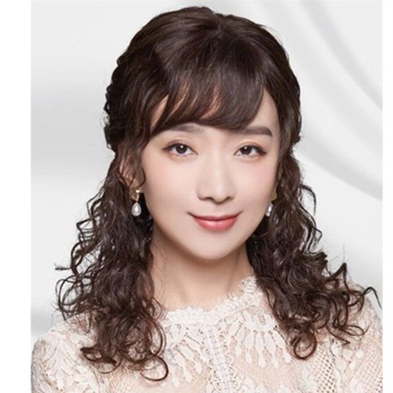 韩式假发全头套女士假发中长发偏分轻薄卷发中长款羊毛卷真发头套