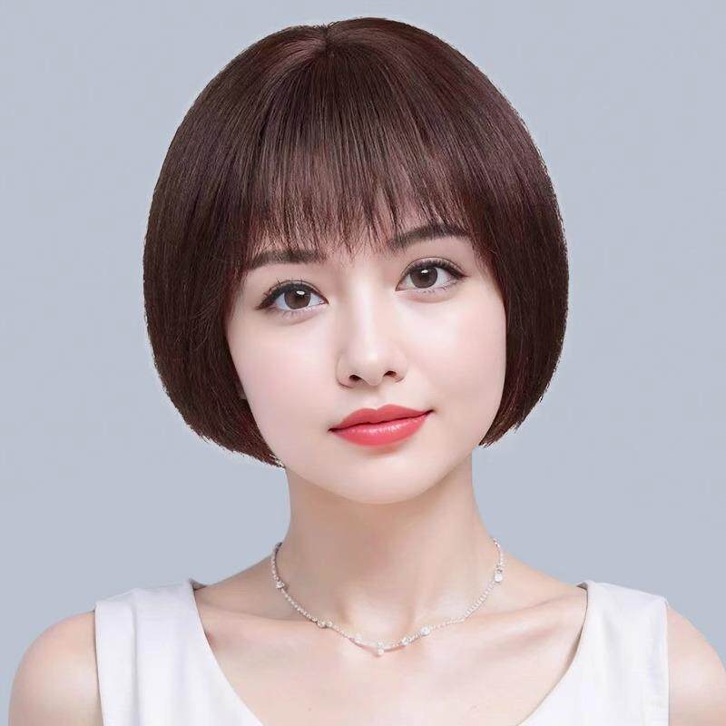 中老年女士妈妈款假发真发全真人发时尚薄款波波头全头套日常假发