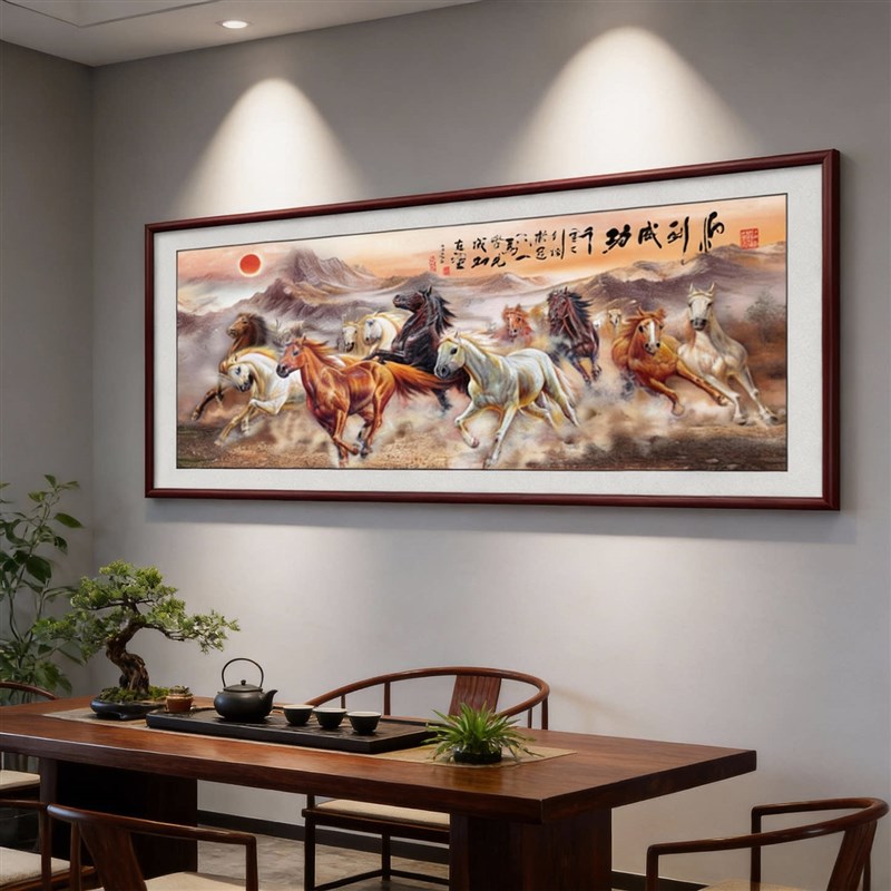 骏马挂画客厅办公室装饰画马到成功茶室八骏图壁画中式八骏雄风马