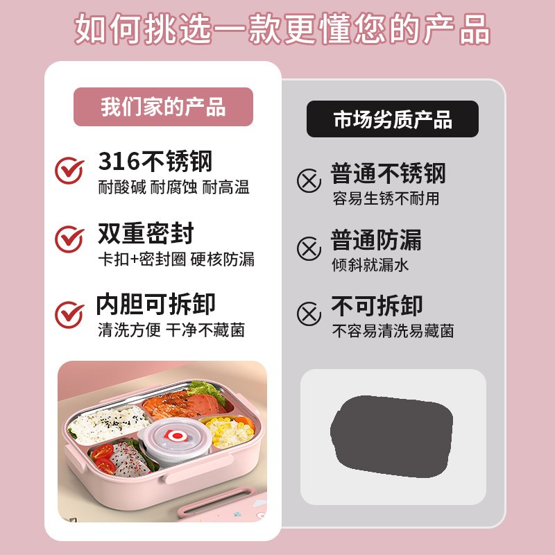翻盖兔子小学生上学专用316不锈钢儿童保温饭盒