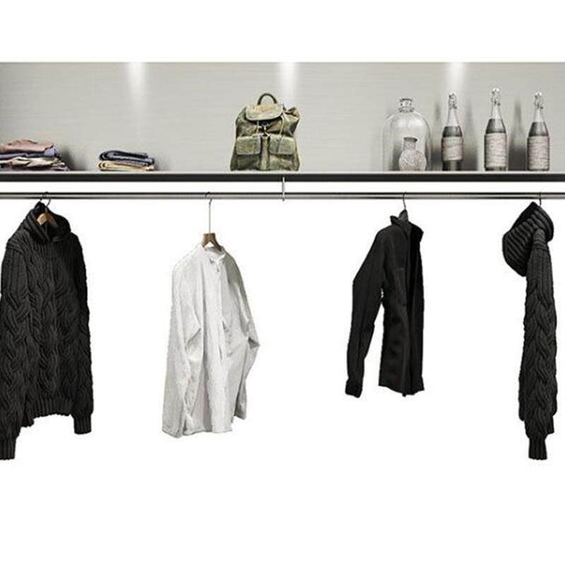 铁艺服装店展示架轻奢上墙男女装店壁挂式衣架银色铁艺货架陈列架