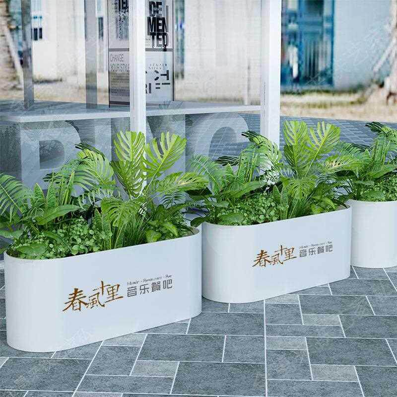 室外种植箱镀锌板不锈钢金属花盆可移动花池开业花架铁艺户外花箱
