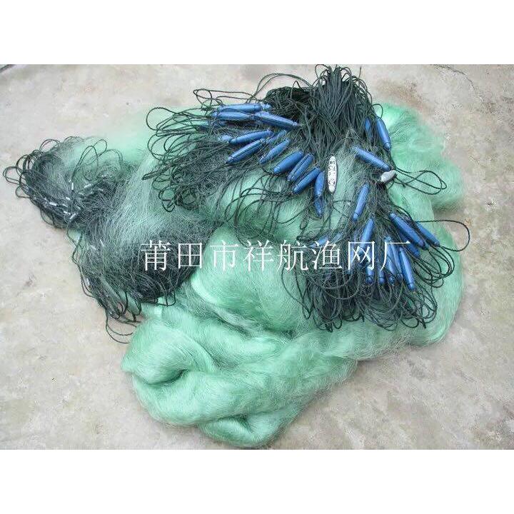 福建渔网蓝色塑料浮漂串孔铅坠高14米12公分长170米三层绿丝网