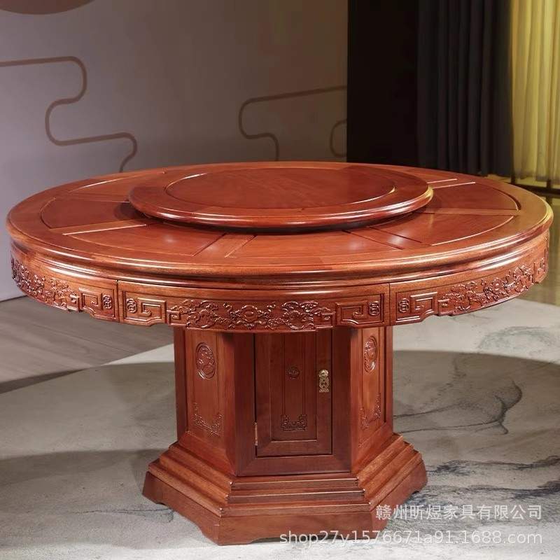 仿古新中式实木餐桌花梨木餐桌桌椅组合圆形家用大小户型餐桌
