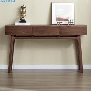 新中式黑胡桃木玄关柜全实木玄关桌家用现代简约式轻奢型靠墙条案