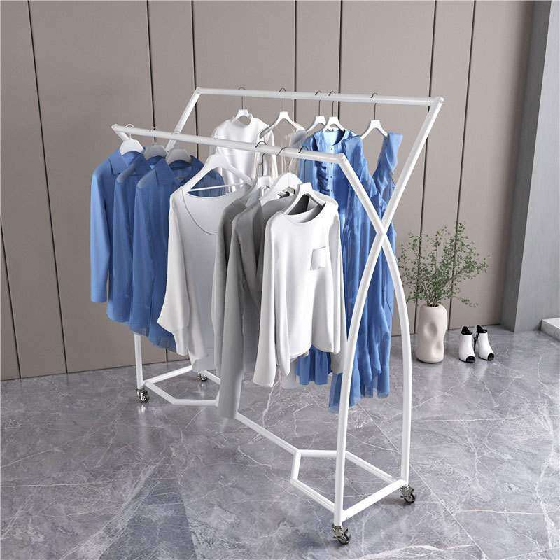 服装店中间双排衣服架子商场带轮移动服装架童装双杆中岛架落地架