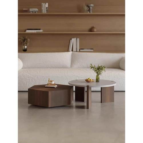 北欧实木别墅大小茶几组合设计师圆形小户型现代简约家用客厅异形