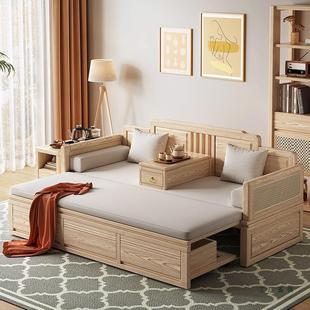 白蜡木新中式实木推拉罗汉床小户型储物床现代简约多功能沙发床