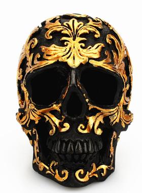 快时尚欧美小号骷髅头金色花纹摆件 酒吧 个性家居树脂万圣节礼品
