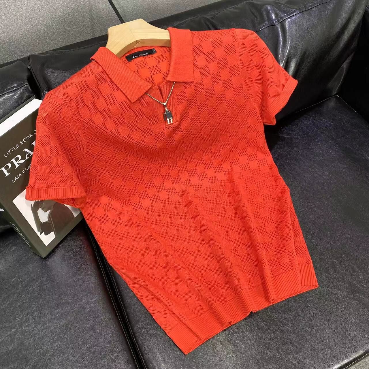 韩版通勤感V领无扣纯色POLO衫男青少年日系休闲修薄款短袖潮
