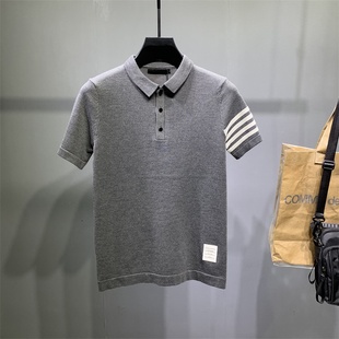 男士极简四条杠短袖毛衣翻领针织POLO衫秋冬季打底衫半袖2021新款