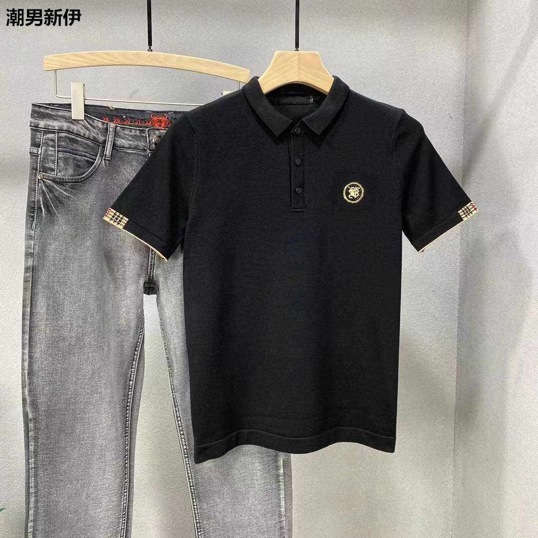 男士秋季新款2021短袖毛衣青年大码针织POLO衫上衣百搭半袖毛衫潮