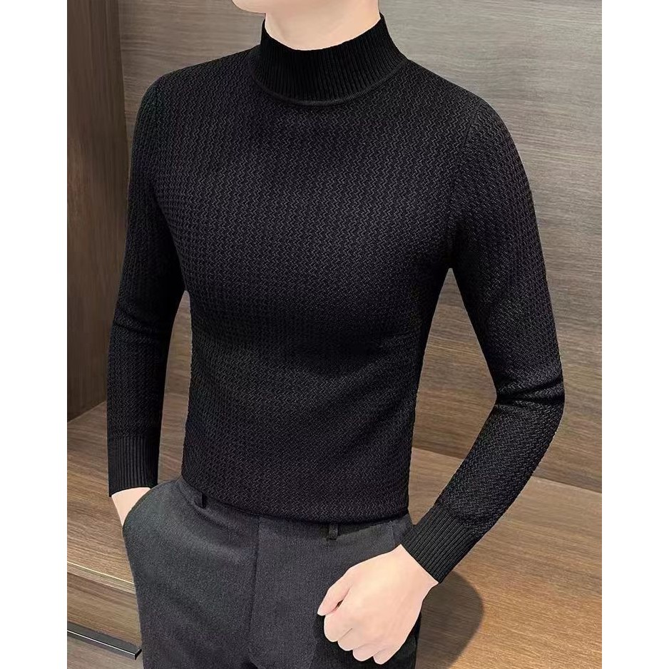 半高领毛衣男秋冬季修身潮流长袖针织打底衫高级感百搭纯色毛线衣