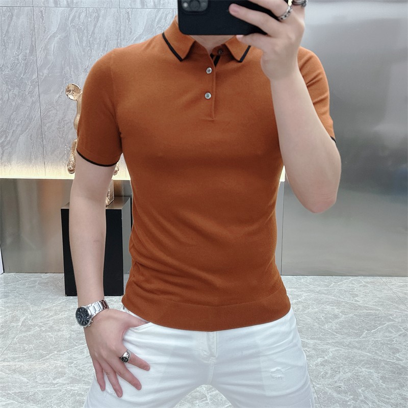 男士夏季纯色新款POLO针织衫商务休闲短袖翻领T恤修身半袖感