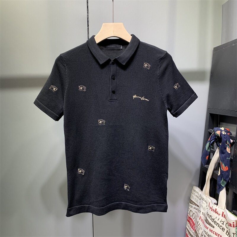 男士秋季新款2021短袖毛衣青年大码针织POLO衫上衣百搭半袖毛衫潮