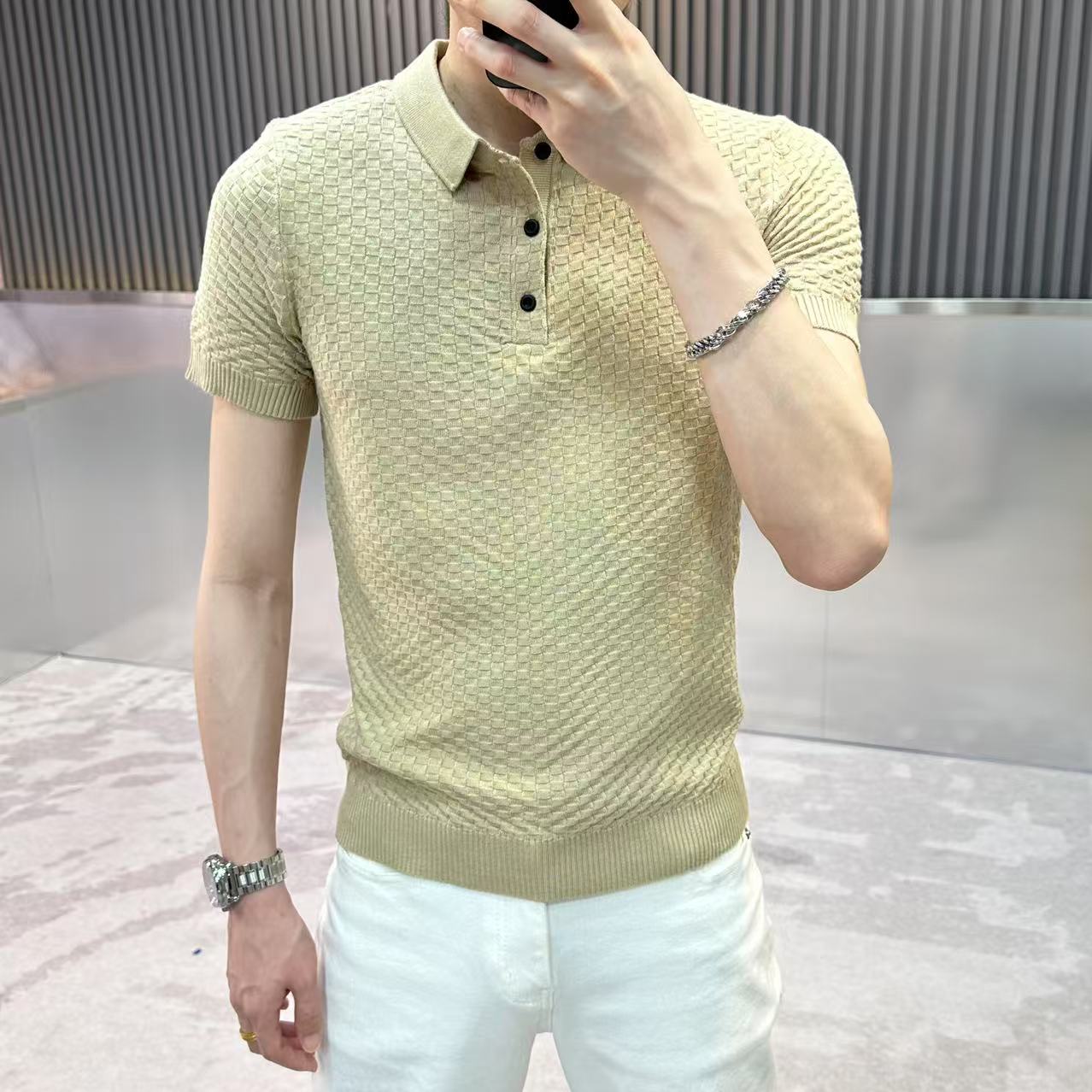 纯色短袖polo衫男士半袖针织衫有领上衣弹力流行修身青年男装毛衫