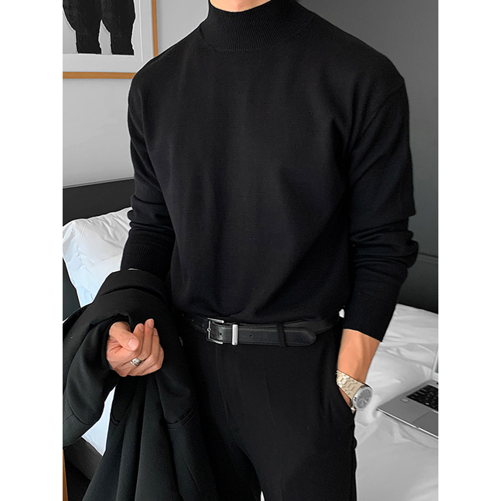 冬季黑色半高领毛衣男士韩版潮流港风内搭打底纯色针织衫休闲百搭