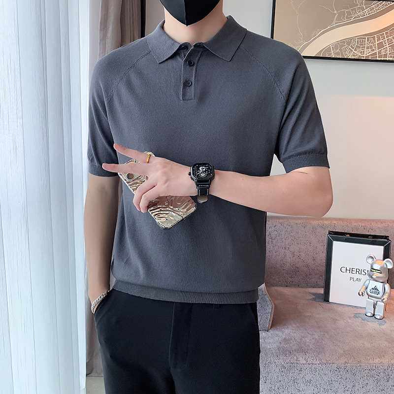 夏季简约纯色Polo衫男士韩版潮流针织短袖T恤2023新款感轻奢上衣