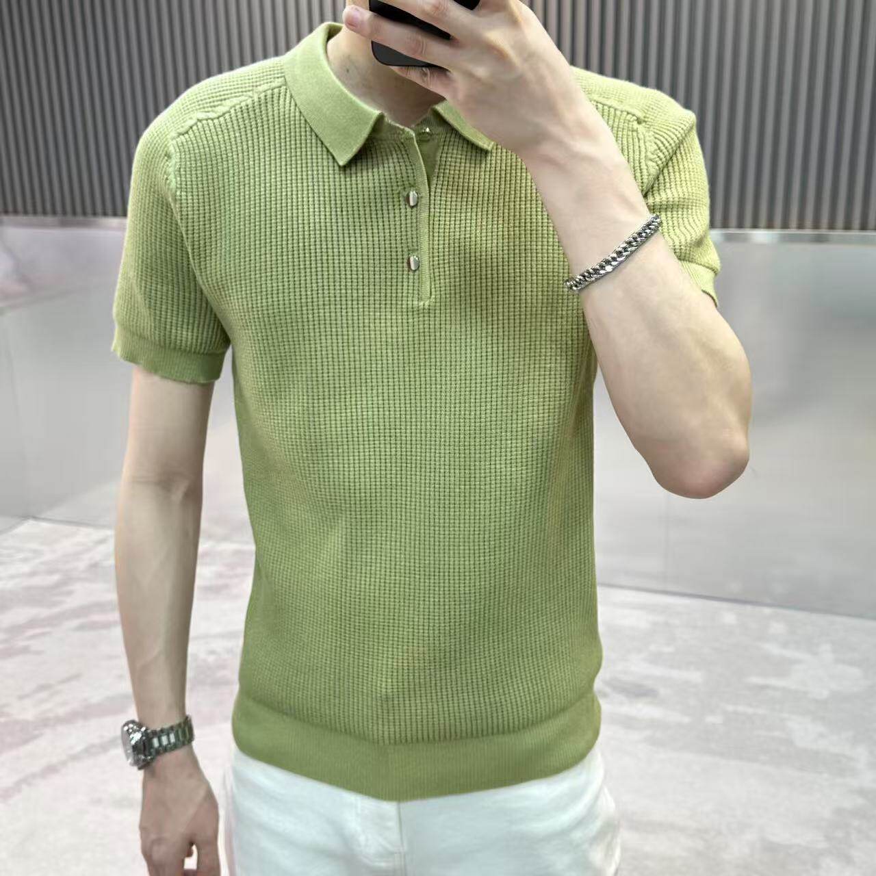 轻奢简约休闲针织Polo衫男夏季潮流韩版时尚针织翻领短袖t恤