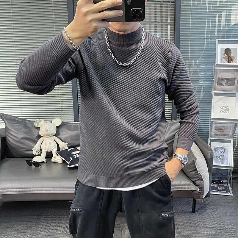 2023新款半高领秋冬季毛衣针织衫男加厚保暖纯色百搭潮男士打底衫