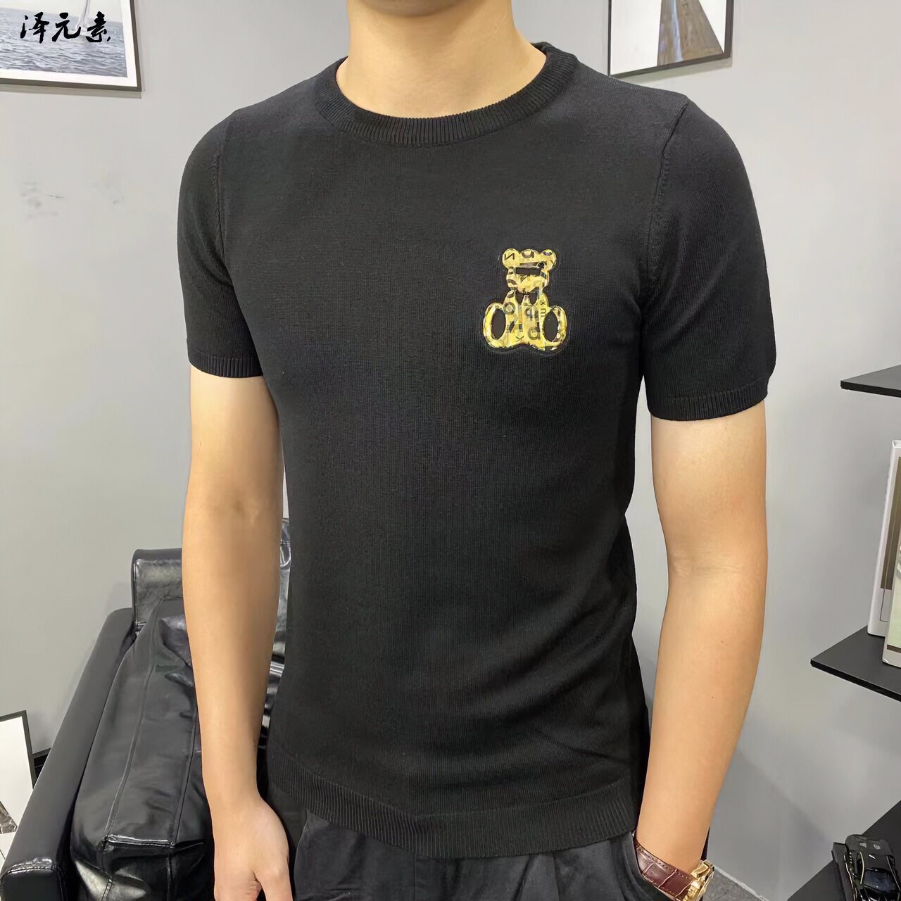 短袖毛衣男秋冬半袖针织衫简约欧货纯色半截袖红色毛衫线衣打底衫