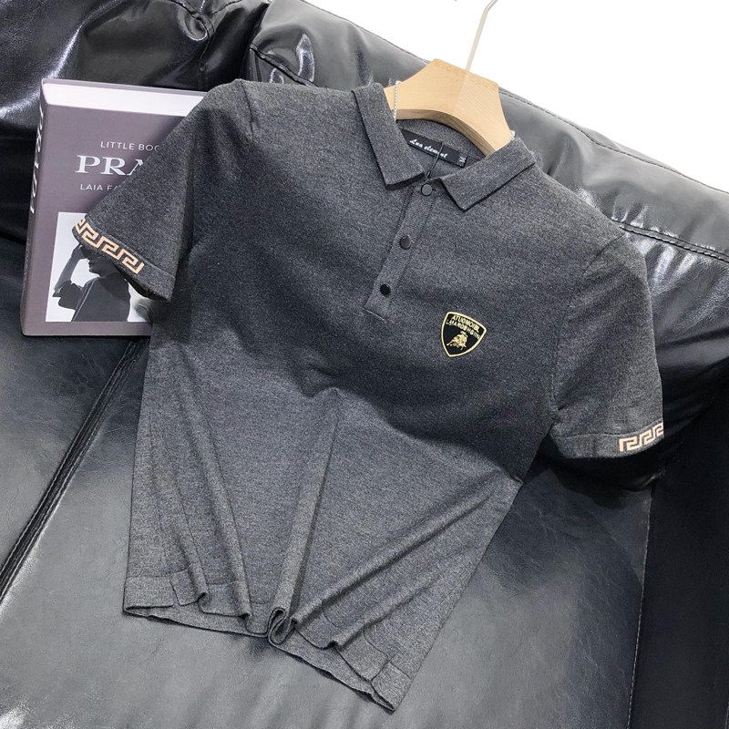 2022年新品夏季针织短袖男士polo衫翻领半袖毛衣胸前盾牌刺绣牛头