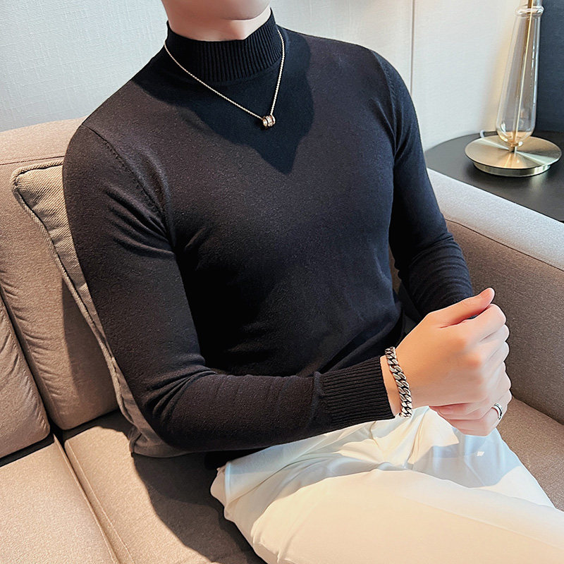 秋冬季半高领男士毛衣打底衫纯色商务修身休闲内搭中领针织衫线衣