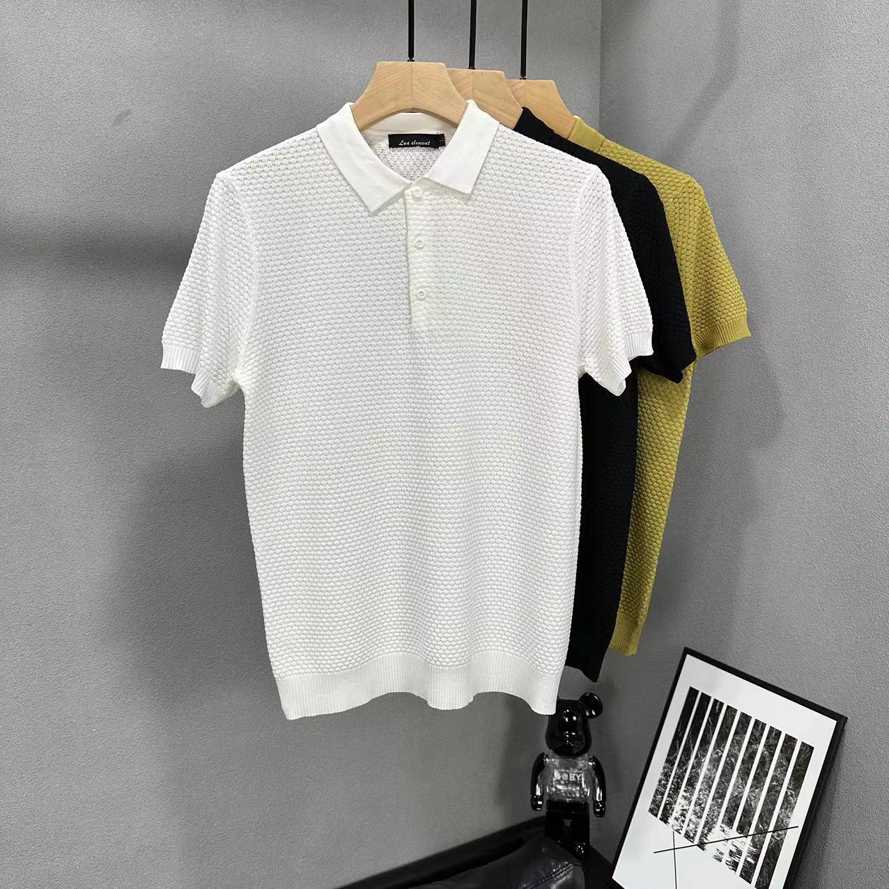 潮牌2023夏季新款伊利特针织衫简约POLO衫休闲修身冰丝短袖T恤男