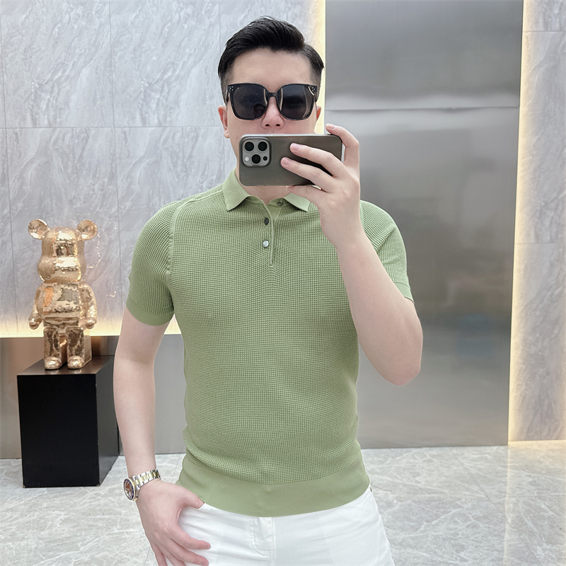 2024潮牌Polo时尚修身简约秋季纯色翻领polo衫针织毛衣短袖t恤男