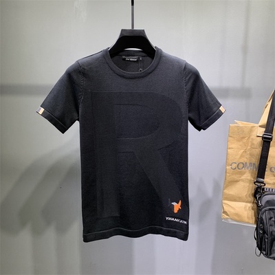 2021秋冬季半袖男士半截袖毛衣大码潮流字母动物绣花针织短袖加厚