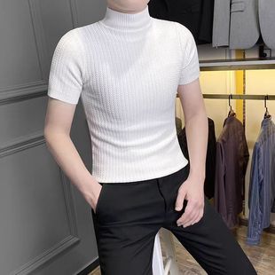高级感半高领毛衣男秋冬季修身针织短袖打底衫上衣男士内搭毛线衣