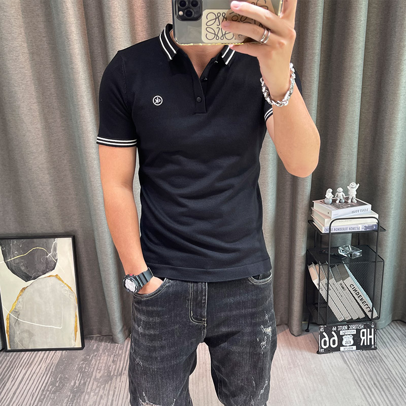 翻领短袖针织衫男修身半袖有领polo衫线衣男士青年半截袖毛衣上衣